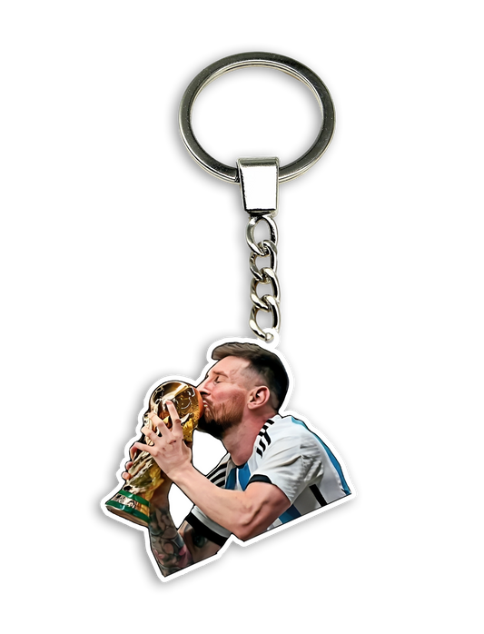 Messi with the World Cup Keychain